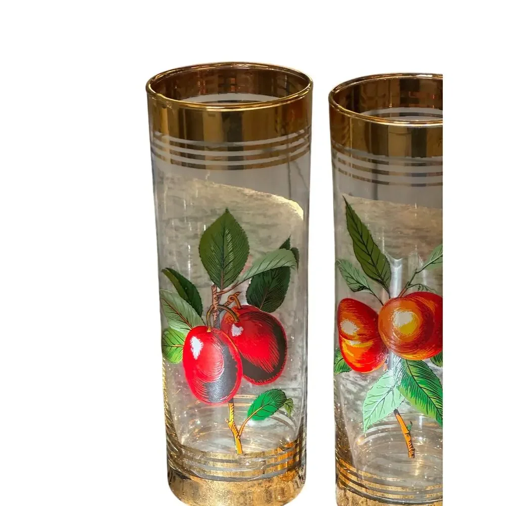 West Virginia Glass Company Vintage 1950's 'Orchard' Gold Hi-Ball Glasses-Set 4